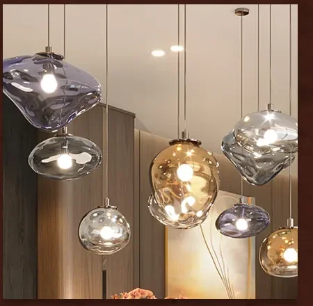 Cluster of hand-blown glass pendant lights