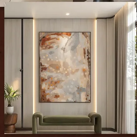 Hallway with a backlit artwork niche and a bench