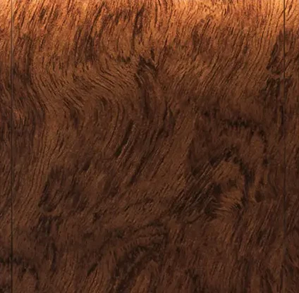 Close-up of a rich walnut-toned wall finish